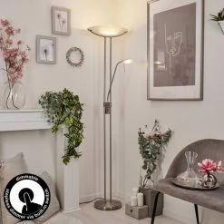 Hofstein Urama Deckenfluter LED Nickel-Matt, 2-flammig