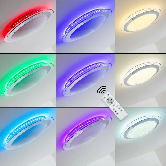 Hofstein Vittangi Deckenleuchte LED Chrom, 1-flammig, Fernbedienung, Farbwechsler 2 Hofstein Vittangi Deckenleuchte LED Chrom, 1-flammig, Fernbedienung, Farbwechsler – Bild 2