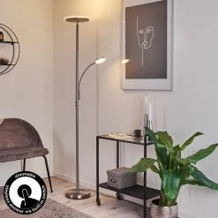 Hofstein Wonsbek Deckenfluter LED Nickel-Matt, 2-flammig