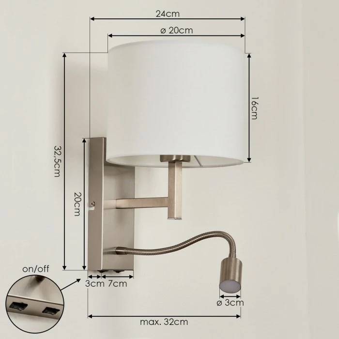 Hofstein Yuruyacu Wandleuchte LED Nickel-Matt, 2-flammig 4 Hofstein Yuruyacu Wandleuchte LED Nickel-Matt, 2-flammig – Bild 4